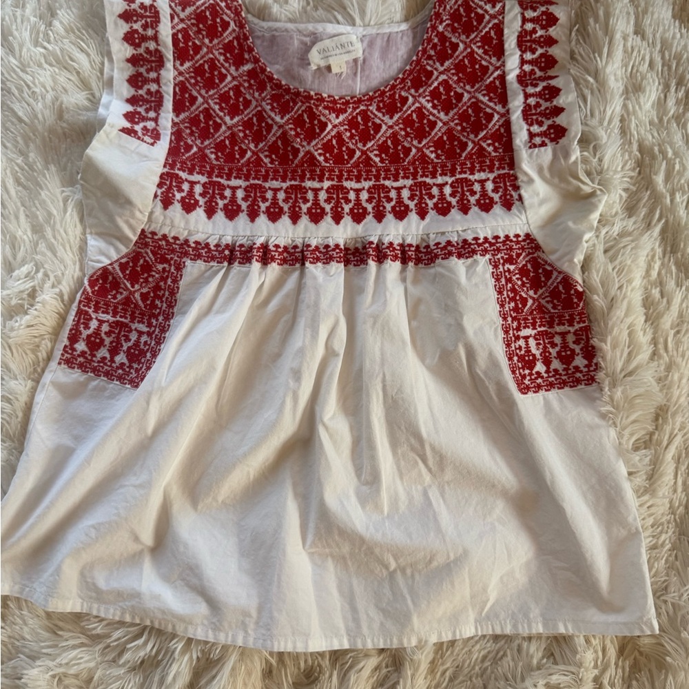 Valia Kids Top‎ with Red Embroidery